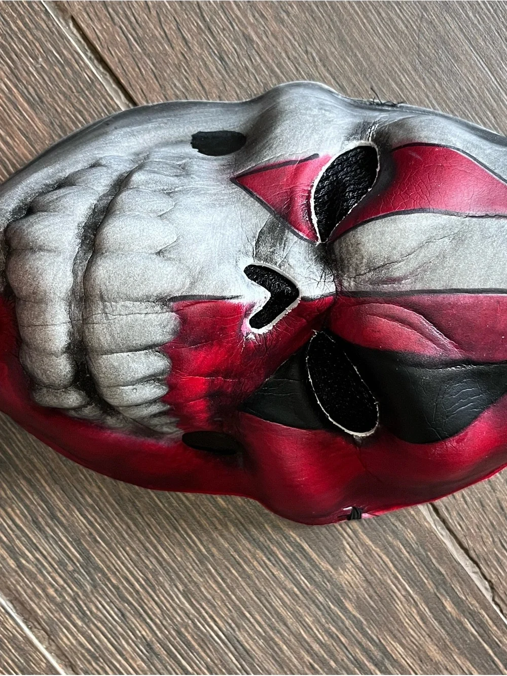 Adult Scary Jester Harlequin Costume Red Black Mask Halloween Complete Set